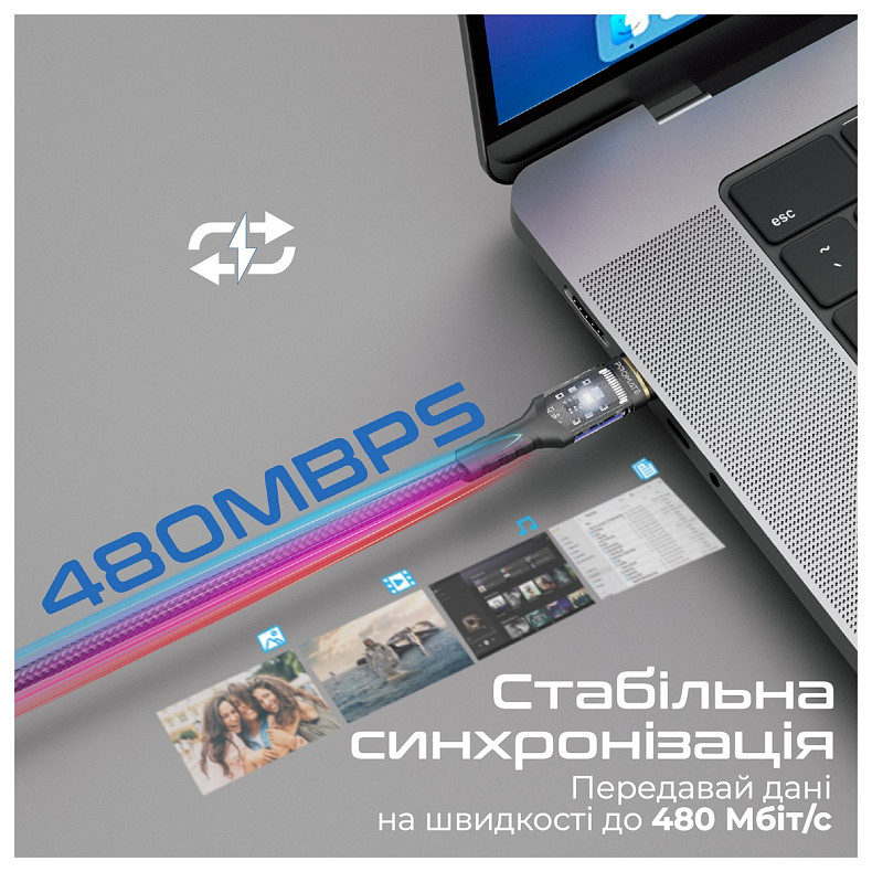 Кабель Promate USB Type-C - USB Type-C (M/M), 5 A, 100 W, 2 м, Lucidline-CC200 Black (lucidline-cc20