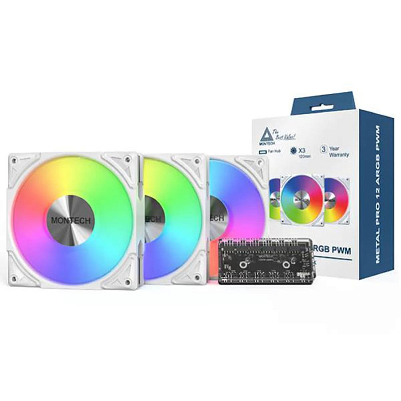 Набор из трех вентиляторов Montech METAL PRO 12 ARGB 120MM 3 PACK (W)