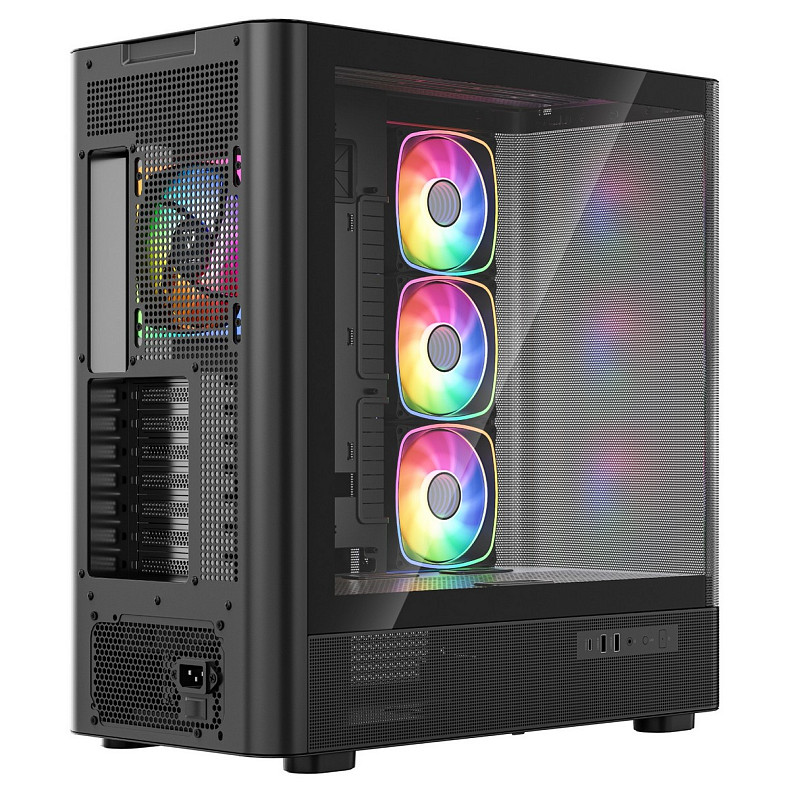 Корпус Modecom VOLCANO AQ500 ARGB MIDI FRONT LCD 6,2”, 4x120mm fans BLACK без БЖ ATX