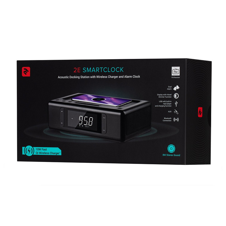 Мультимедійна акустика 2E SmartClock Wireless Charging Black (2E-AS01QIBK)