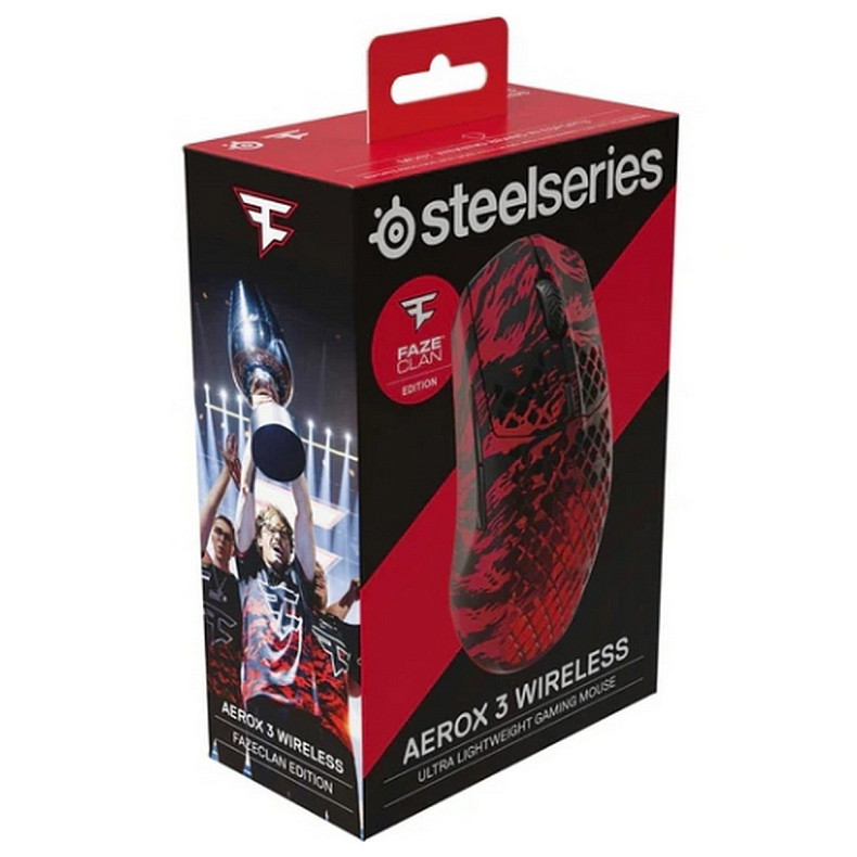 Мышь SteelSeries Aerox 3 Wireless, RGB, 18000dpi, 6кн, Faze Clan Edition