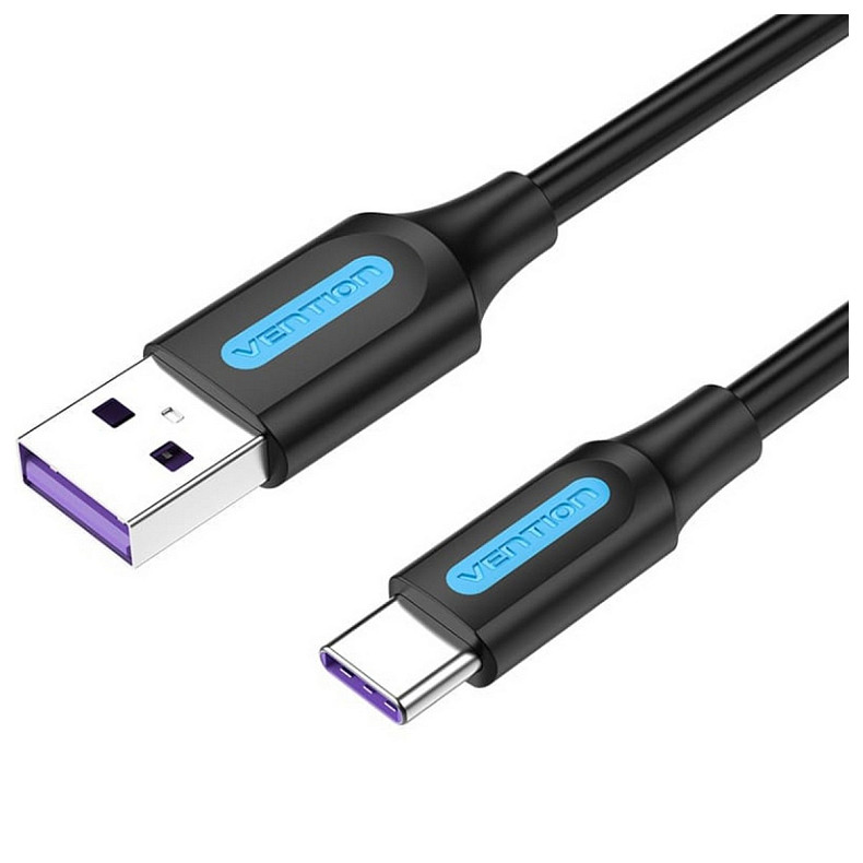 Кабель USB 2.0 AM-Type-C M, 0.5 м, 5.0A, (25W) PVC чорний Vention