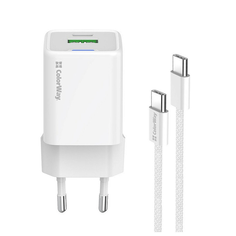 Сетевое зарядное устройство ColorWay GaN Mini 35W PD Port PPS USB (Type-C PD + USB QC4.0) White (CW-