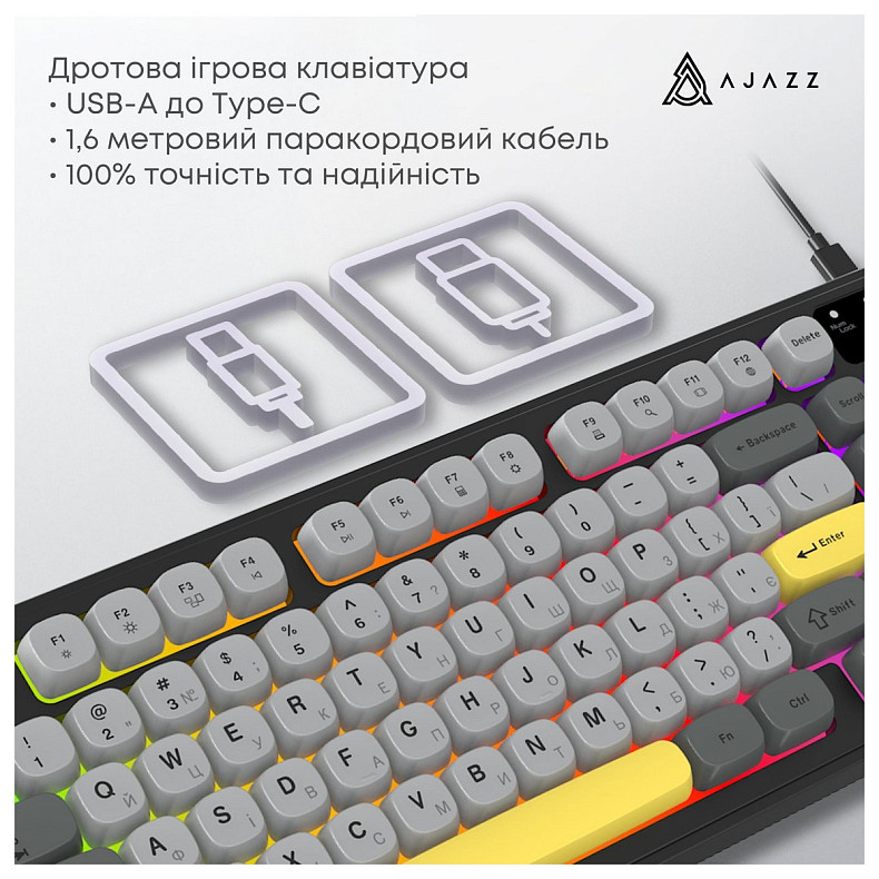 Клавиатура Ajazz AF98 Black USB-C Black Gray Yellow (AF98-BGY)