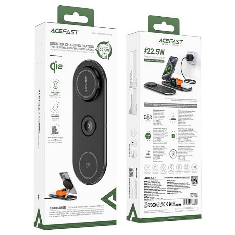 Зарядний пристрій Wireless QI 3in1 15W E19 Qi2 Acefast