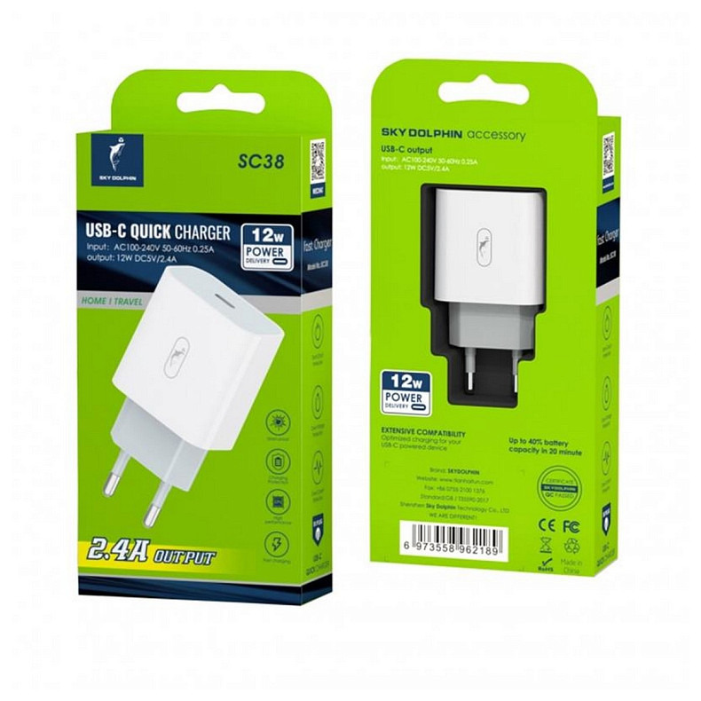 Зарядний пристрій SkyDolphin SC38T (1USBx2.4A) White (SDMZP-000181)