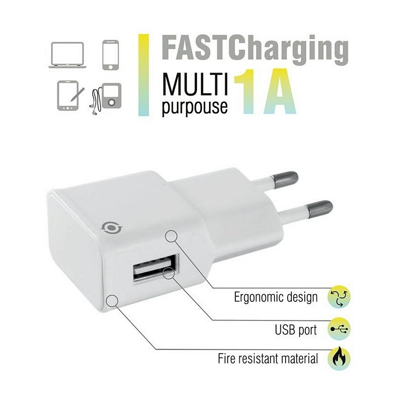 Сетевое зарядное устройство Piko TC-101 (1USBx1A) White (1283126477553)