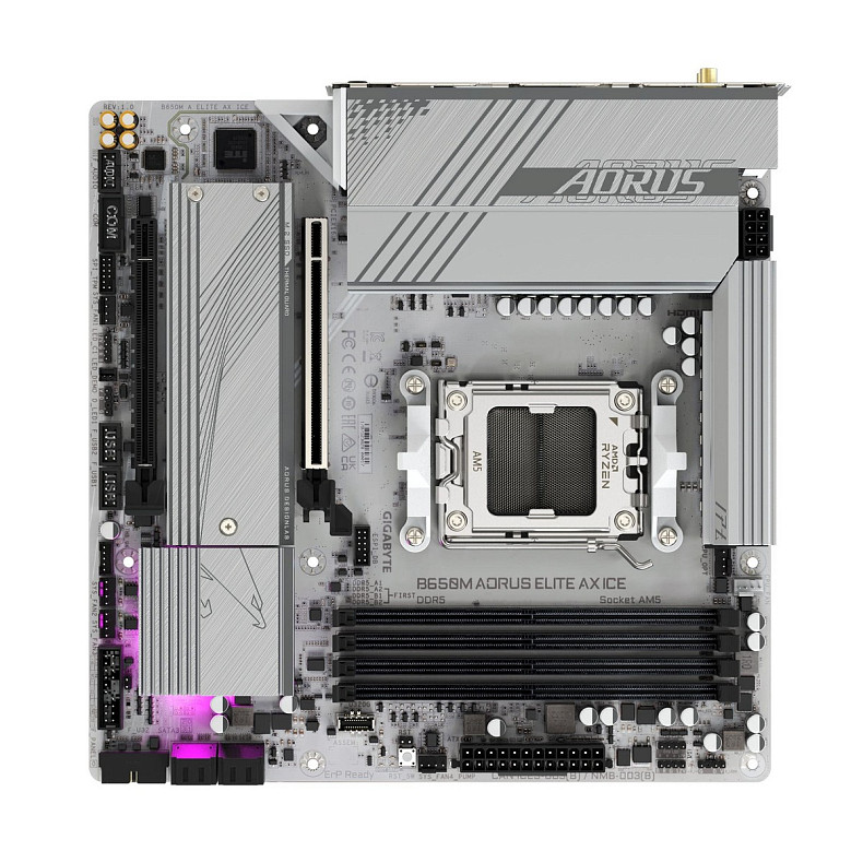 Материнська плата GIGABYTE B650M A ELITE AX ICE sAM5 B650 4xDDR5 M.2 HDMI DP Wi-Fi mATX