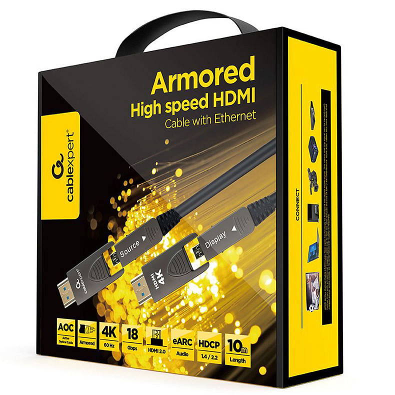 Кабель оптический (AOC) HDMI-A/D на A/D V.2.0, 4К 60Гц, позолоченные коннекторы, 10 м