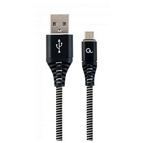 Кабель Cablexpert (CC-USB2B-AMmBM-2M-BW) USB 2.0 A - microUSB, 2.1А, премиум, 2м, черный