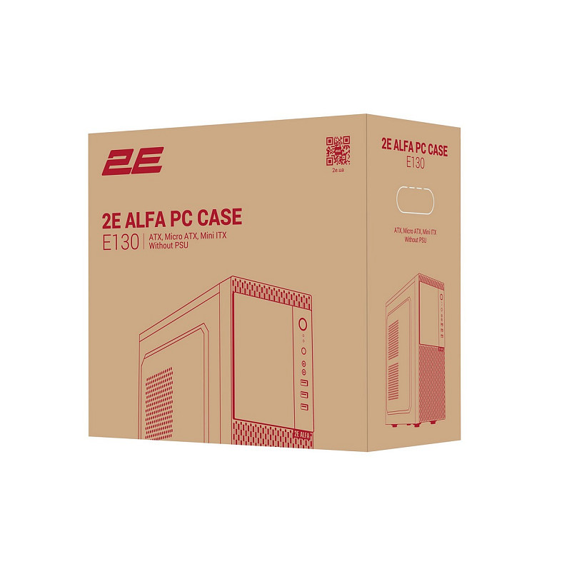 Корпус 2E Alfa E130, без БЖ, 2xUSB3.0, 1xUSB2.0, 1х80мм, ATX, чорний