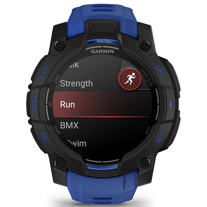 Спортивные часы Garmin Instinct 3 45mm AMOLED Black with Bolt Blue/Black Silicone (010-02936-43)