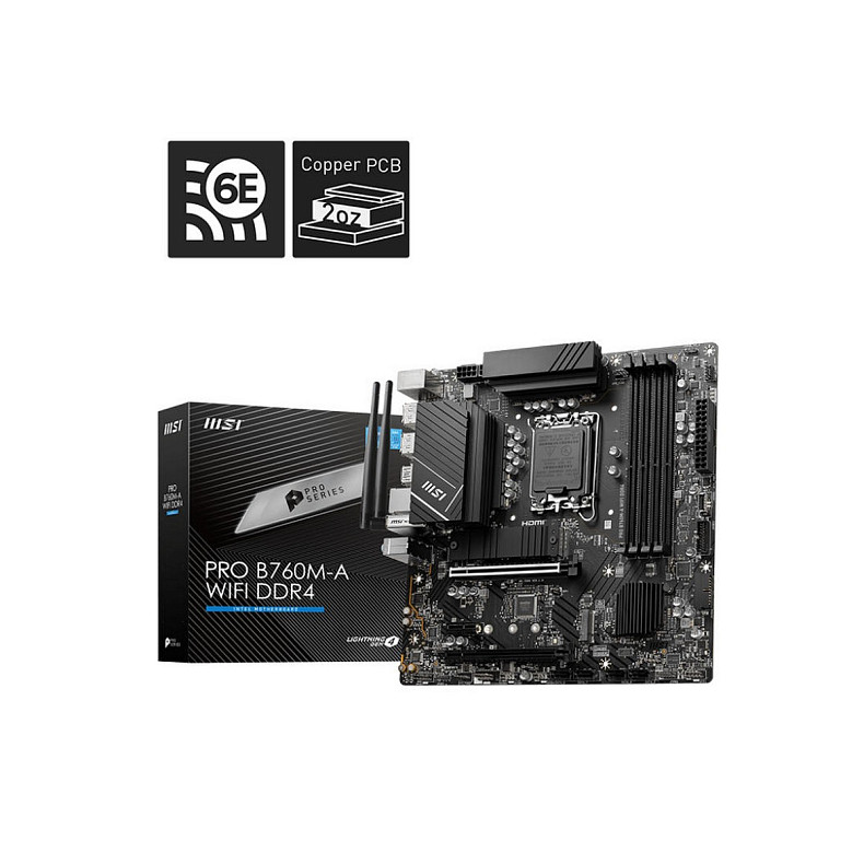 Материнская плата MSI PRO B760M-A WIFI DDR4 s1700 B760 4xDDR4 M.2 HDMI DP WiFi BT mATX