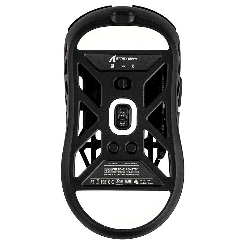 Мишка Attack Shark R2, Wireless/Bluetooth, 42000dpi, (PAW3950), 6кн., Black