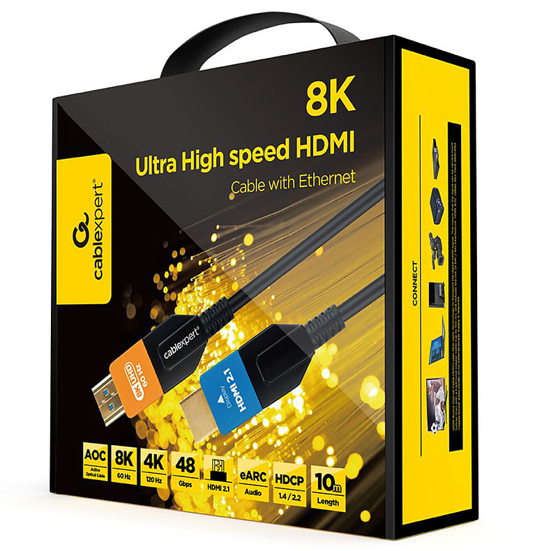 Кабель оптичний (AOC) HDMI V.2.1, 8К 60Гц/4К 120Гц, позолочені конектори, 10 м