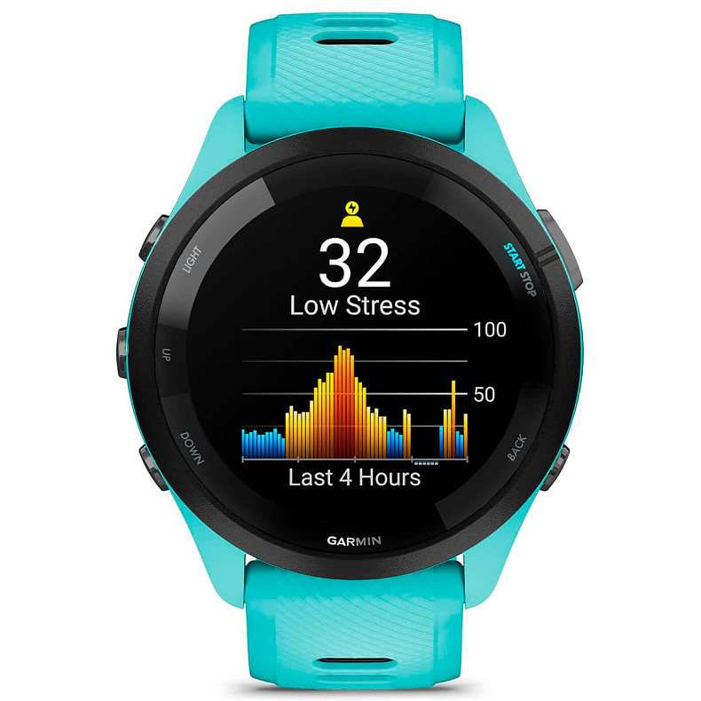 Спортивний годинник GARMIN Forerunner 265 Black Bezel with Aqua Case and Aqua/Black Silicone Band