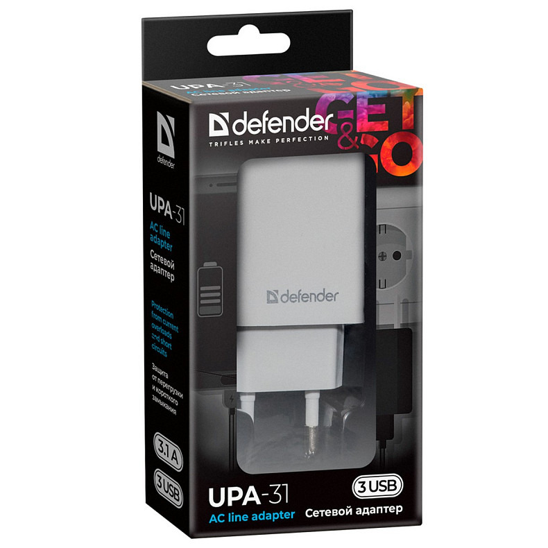 Зарядний пристрій 3xUSB 37W 3.1A білий UPA-31 Defender