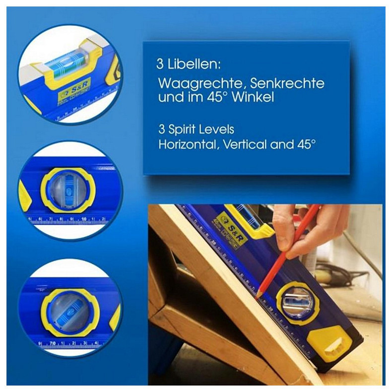 Уровень S&R 800 мм, 3 капсулы, магнитный (423034080)