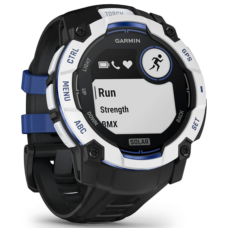 Спортивний годинник Garmin Instinct 3 50mm Solar Whitestone with Black/Bolt Blue Silicone (010-02935-43)