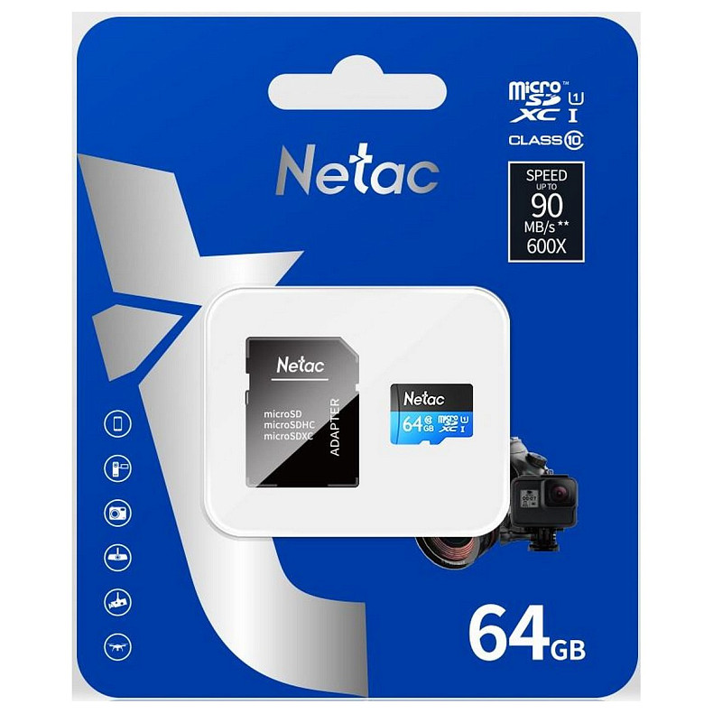 Карта пам'яті Netac microSD64GB C10 UHS-I R80MB/s + SD