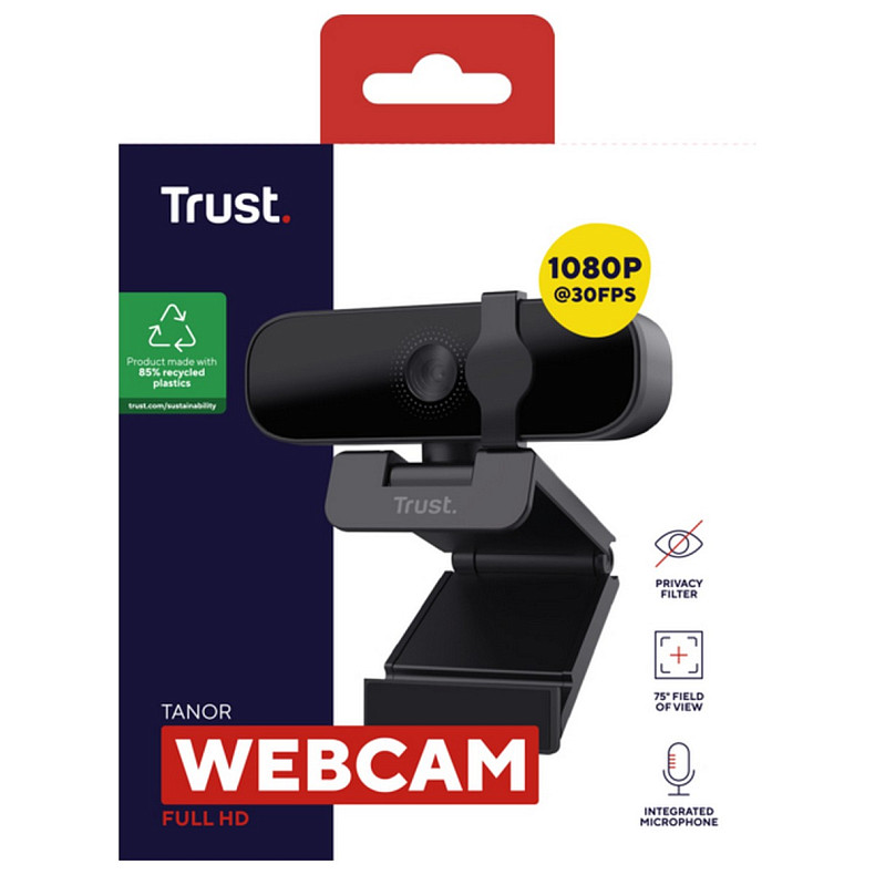 Вебкамера Trust Tanor,Full HD, 30 fps, fixed focus, чорний