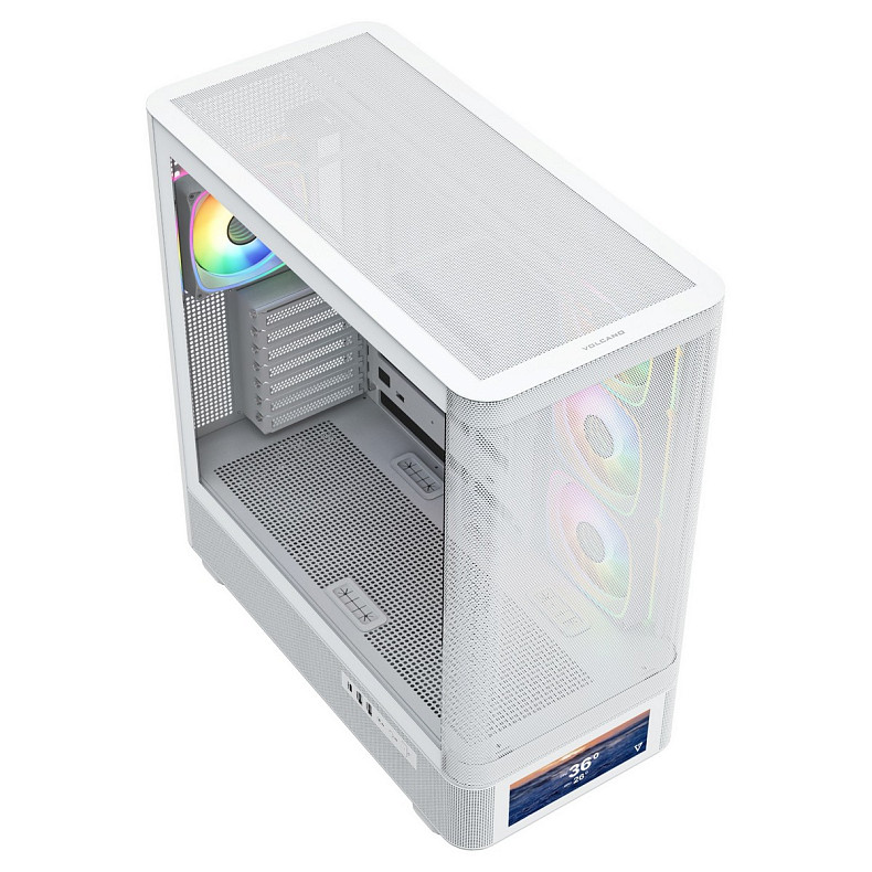 Корпус Modecom VOLCANO AQ500 ARGB MIDI FRONT LCD 6,2”, 4x120mm fans WHITE без БЖ ATX