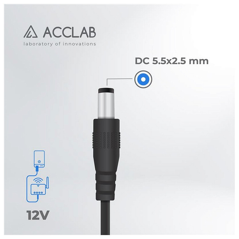 Кабель питания ACCLAB USB to DC, 5,5х2,5 мм, 5V, 1,5A, 1 м Black (1283126552823)