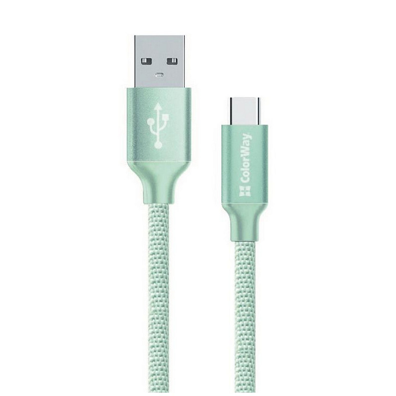 Кабель ColorWay USB-USB-C, 2.4А, 2м Mint (CW-CBUC008-MT)