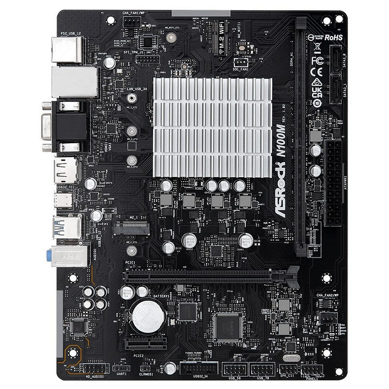 ASRock N100M (Quad-Core N100 3.4GHz, 1xDDR4 DIMM, VGA/HDMI/DP, 1*PCIe, 2xSATAIII, M.2, GLan, mATX)