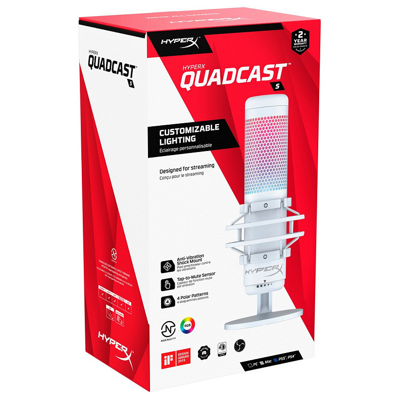 Мікрофон HyperX QuadCast S RGB, White/Grey