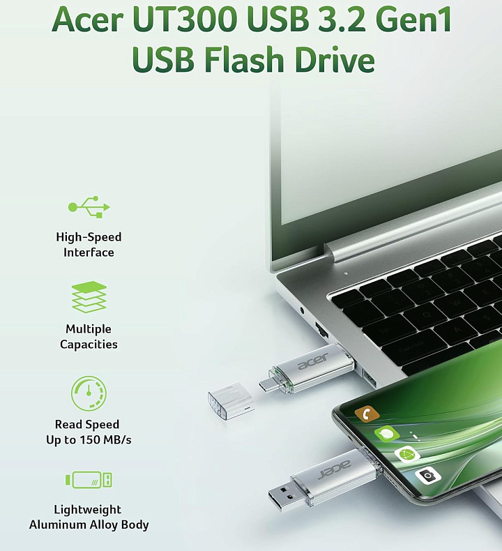 Флеш-накопичувач Acer UT300 256GB Dual Drive USB-C & USB-A