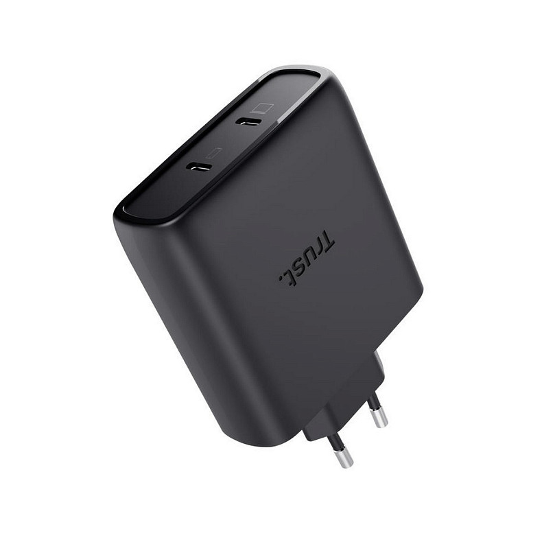 Зарядное устройство Trust Maxo 100Вт, GaN, 2xUSB-C, PD/PPS, черный