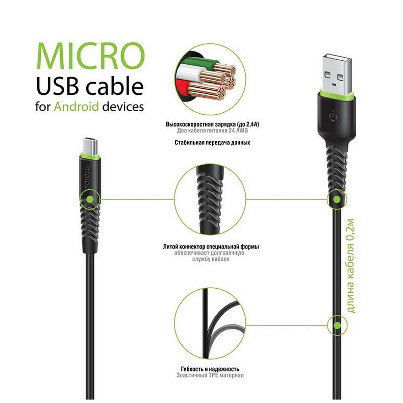 Кабель Intaleo CBFLEXM0 USB-microUSB 0.2м Black (1283126487422)