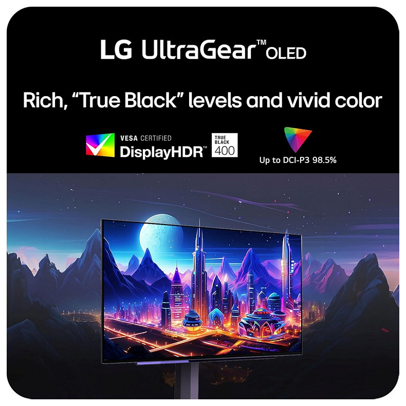 Монітор LG 27" 27GS95QE-B 2xHDMI, DP, USB, Audio, OLED, 2560x1440, 240Hz, 0.03ms, DCI-P3 98.5%, G-SY