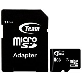 Карта памяти MicroSDHC 8GB Class 4 Team + SD-adapter (TUSDH8GCL403)