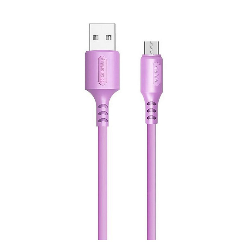 Кабель ColorWay USB-microUSB, soft silicone, 2.4А, 1м, Purple (CW-CBUM044-PU)