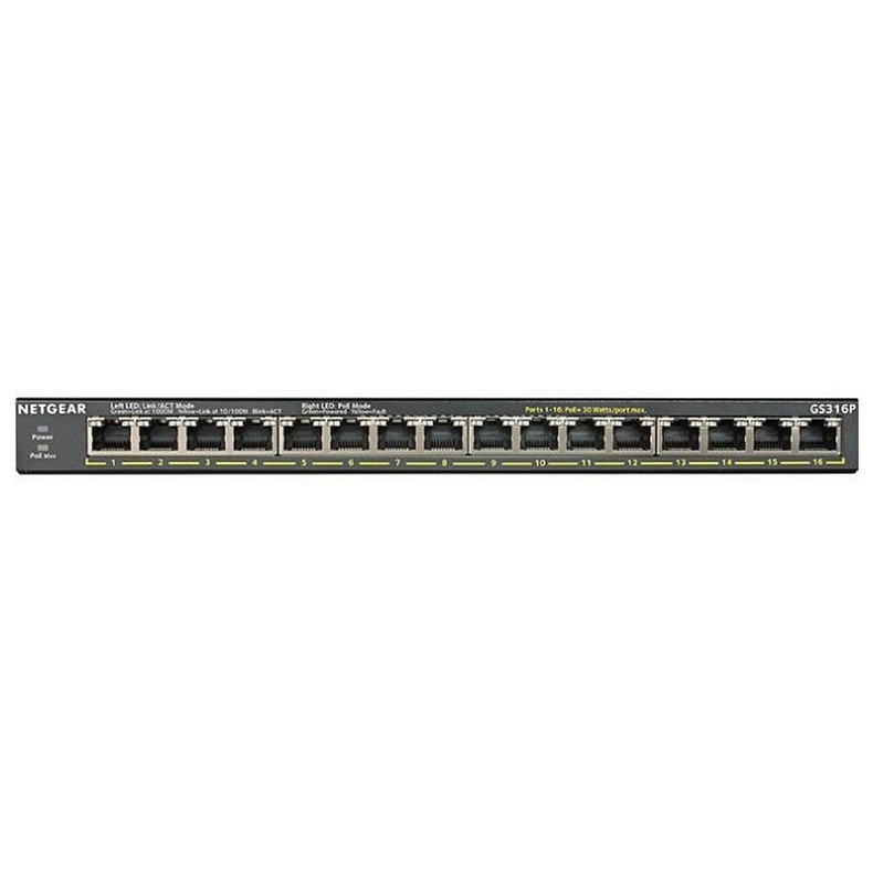 Коммутатор NETGEAR GS316P 16xGE PoE+ (115Вт), FlexPoE, неуправляемый