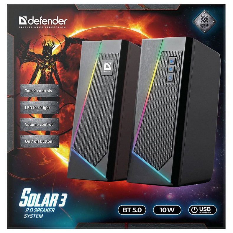 Акустическая система 2.0 Defender Solar 3 10 Вт, BT/Light USB