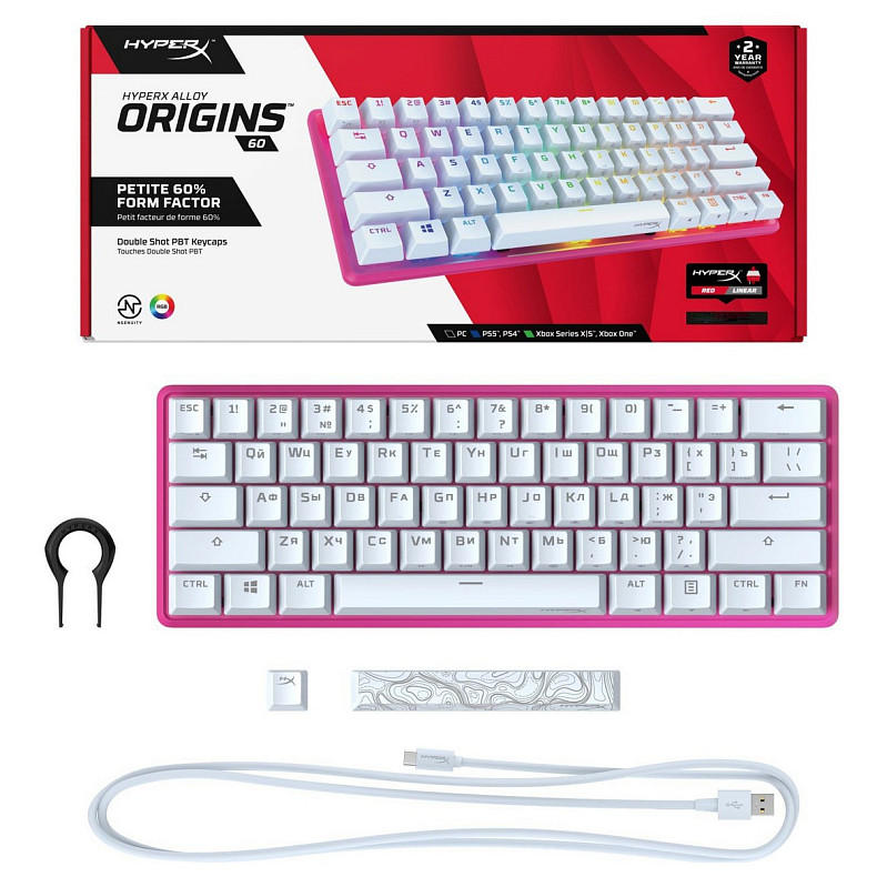 Клавіатура HyperX Alloy Origin 60 Red USB RGB ENG/RU, Pink