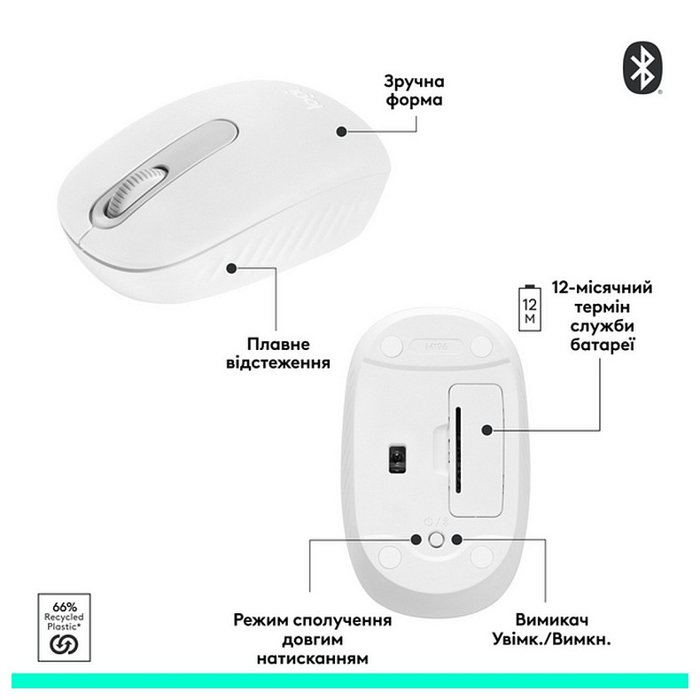 Мышь беспроводная Logitech M196 Off White (910-007460)