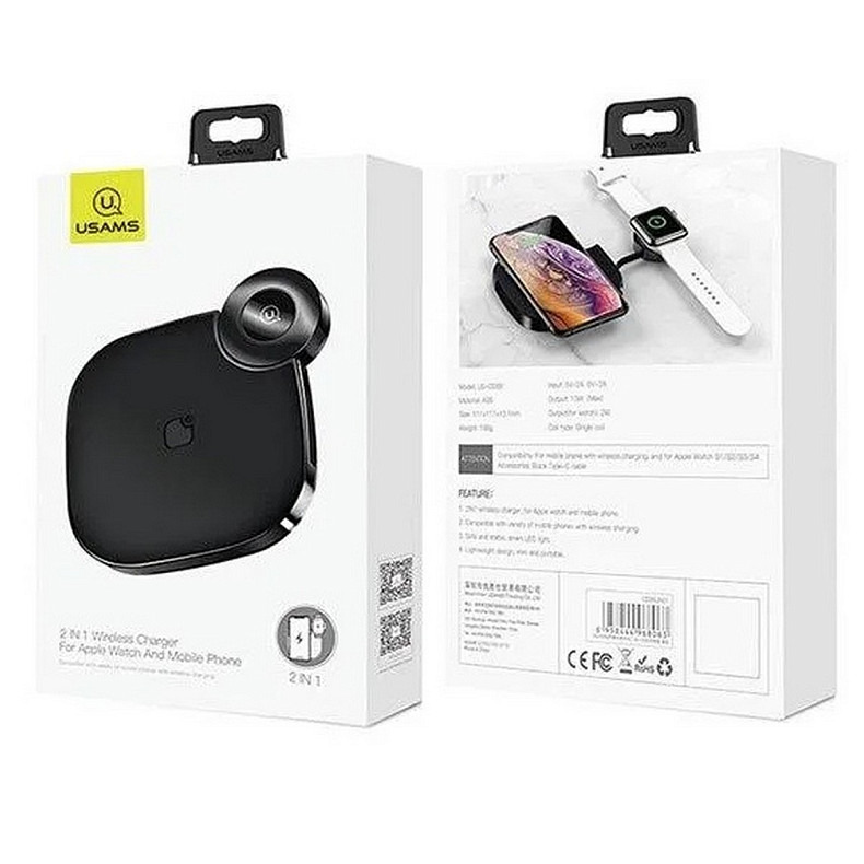 Беспроводное зарядное устройство Usams US-CD89 2in1 Wireless Charger 10W Black (CD89JN01)