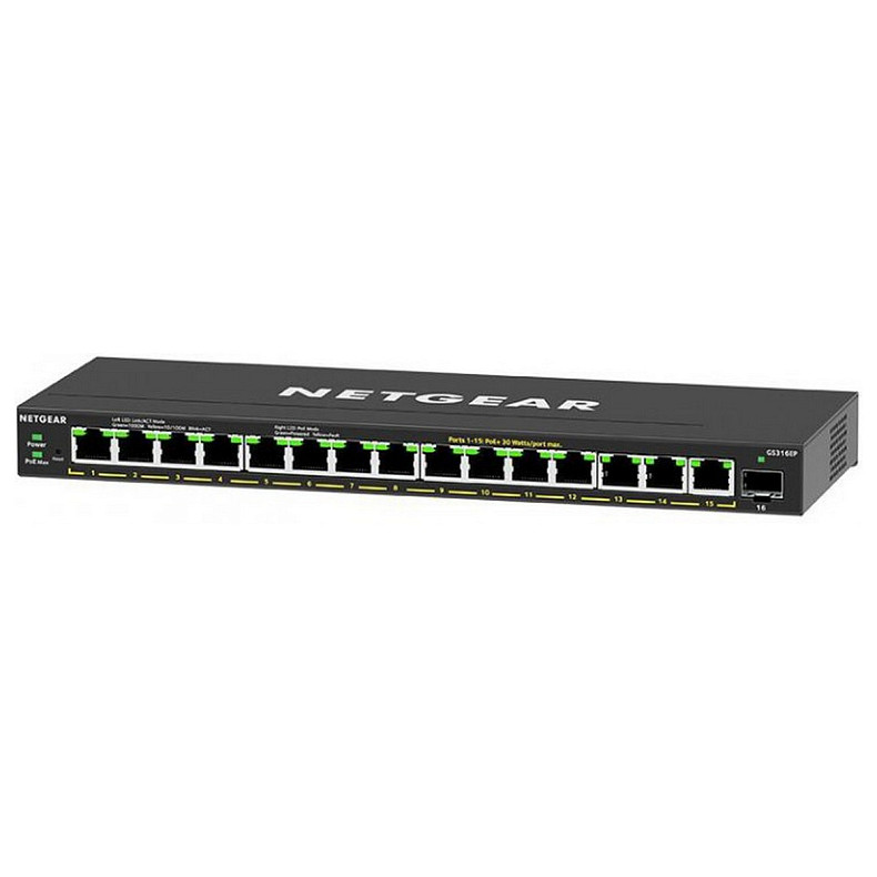 Коммутатор NETGEAR GS316EP 15x1GE PoE+ (180Вт), 1xSFP, управляемый