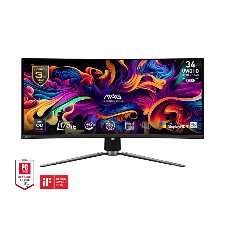 Монітор MSI 34" MAG 341CQP 2xHDMI, DP, USB-C, 2xUSB, QD-OLED, 3440x1440, 21:9, 175Hz, 0.03ms, sRGB 1