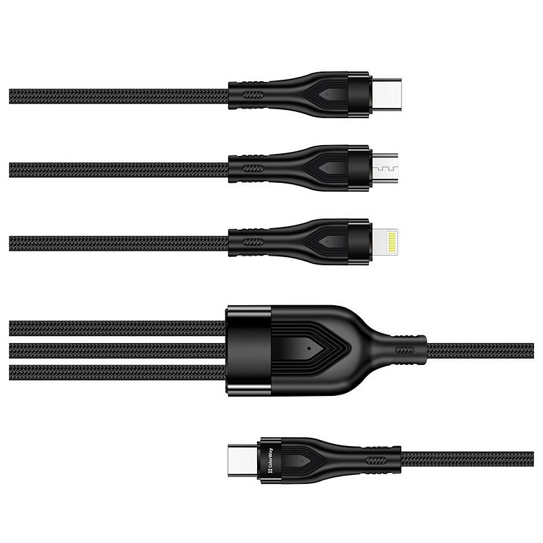 Кабель ColorWay Lightning + micro USB + USB Type-C (M/M), 3.0 А, 1.2 м, Black (CW-CBPDU3060-BK)