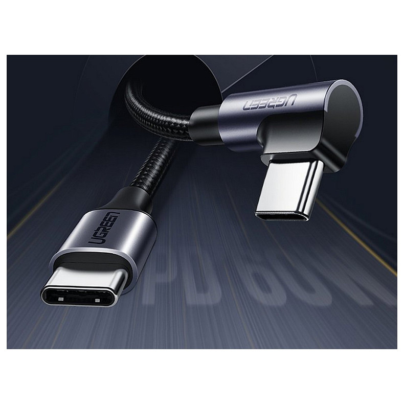 Кабель USB 2.0 Type-C M-M, 2 м, 90°Angle, (60W) Черный+Cерый, US255 UGREEN