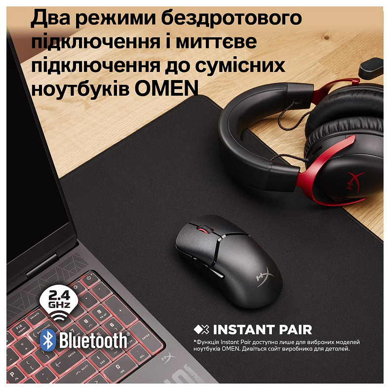 Миша HyperX Pulsefire SAGA PRO, RGB, USB-A/WL/BT, чорний