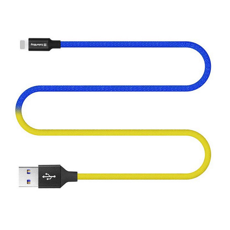 Кабель ColorWay USB-Lightning, 2.4А, 1м, Blue/Yellow (CW-CBUL052-BLY)