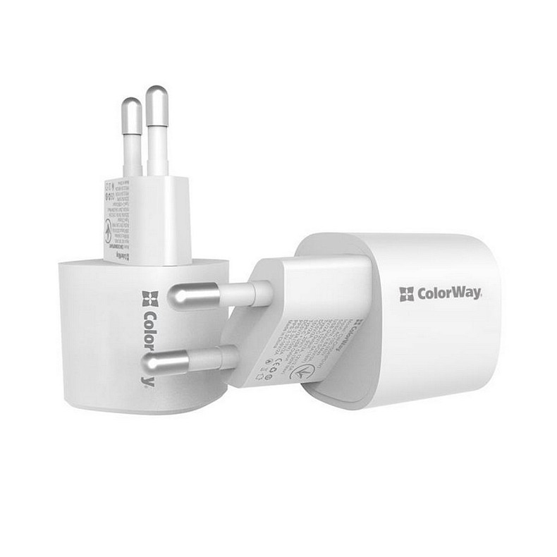 Мережевий зарядний пристрій ColorWay GaN PD Port PPS USB (Type-C PD + USB QC3.0) (33W) White (CW-CHS