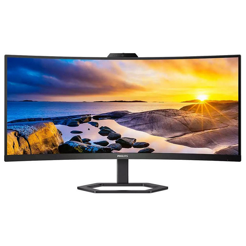 TFT 34" Philips 34E1C5600HE, WQHD, VA, sRGB 123,24%, 100Гц, 1мс, HDMI, DP, USB-C, webcam, HAS, цв.