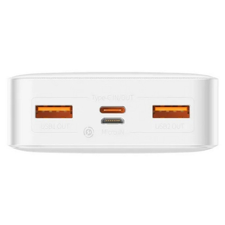 Универсальная мобильная батарея Baseus Bipow 20000mAh 15W 3A, MicroUSB, 2xUSB, 1xType-C In/Out White